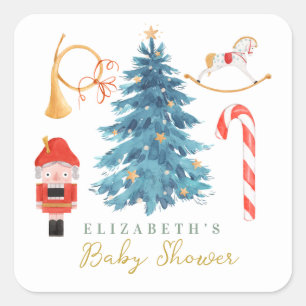 Christmas Watercolor Cute Tree Baby Shower  Square Sticker