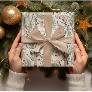 Christmas Watercolor Deer & Pine Tree Wrapping Paper