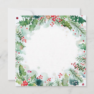 Christmas watercolor design with holly, ivy and card