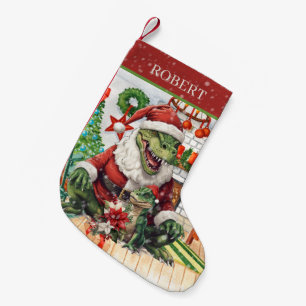 Christmas watercolor dinosaur add name  small christmas stocking