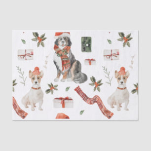 Christmas  Watercolor Dog and Cat Tissue Paper