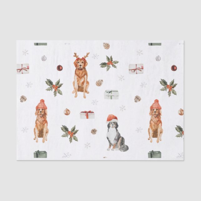 Christmas Watercolor Dog  Tissue Paper (Front)