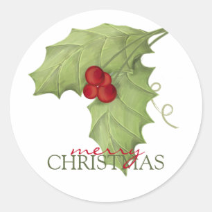 Christmas Watercolor Elegant Greenery Holly Berry Classic Round Sticker
