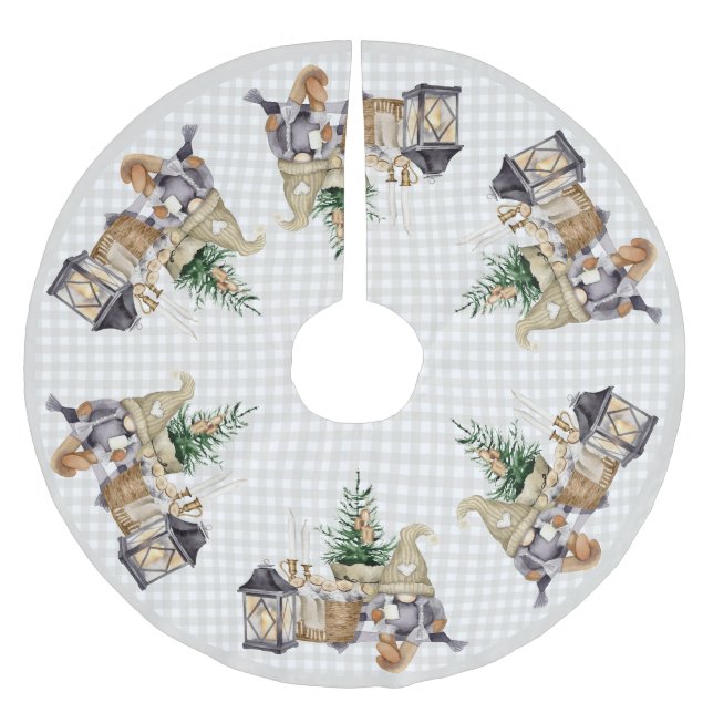 Christmas Watercolor Farmhouse BOHO  Gnomes  Brushed Polyester Tree Skirt (Front)