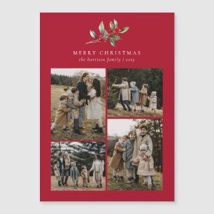 Christmas Watercolor Floral 4 Photo Magnetic Card