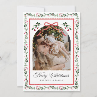 Christmas Watercolor Floral Bow Photo Collage Invitation