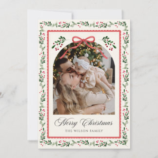 Christmas Watercolor Floral Bow Photo Collage Invitation