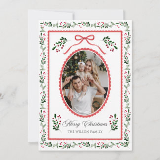 Christmas Watercolor Floral Bow Photo Collage Invitation