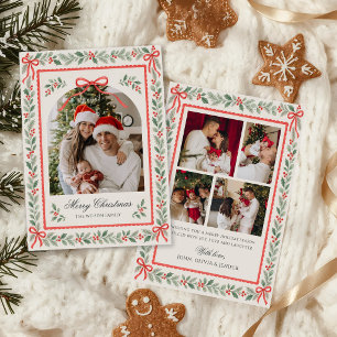 Christmas Watercolor Floral Bow Photo Collage Invitation