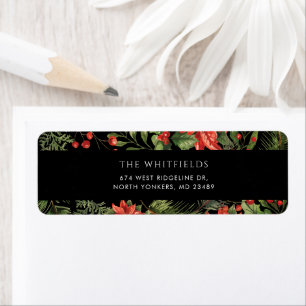 Christmas Watercolor Floral Family Return Address
