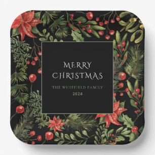 Christmas Watercolor Floral Greenery Family Paper Plate