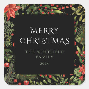 Christmas Watercolor Floral Greenery Family Square Sticker