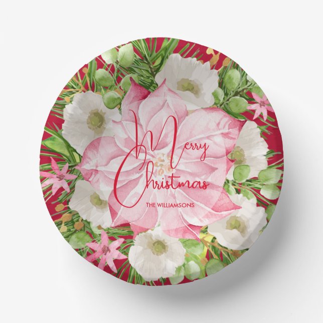 Christmas Watercolor Floral Paper Plate (Front)