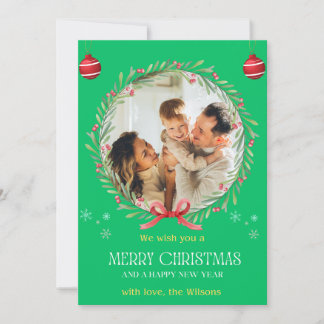 Christmas Watercolor Floral Photo Collage Holiday Invitation