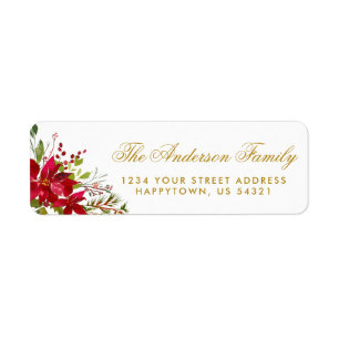 Christmas Watercolor Floral Poinsettia Gold