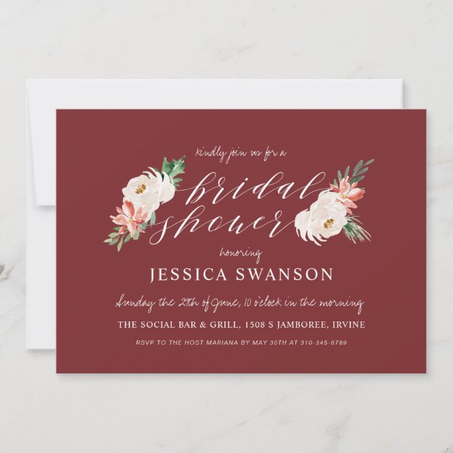 Christmas Watercolor Floral Winter Bridal Shower Invitation (Front)