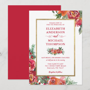 Christmas Watercolor Floral Winter Wedding Invitation