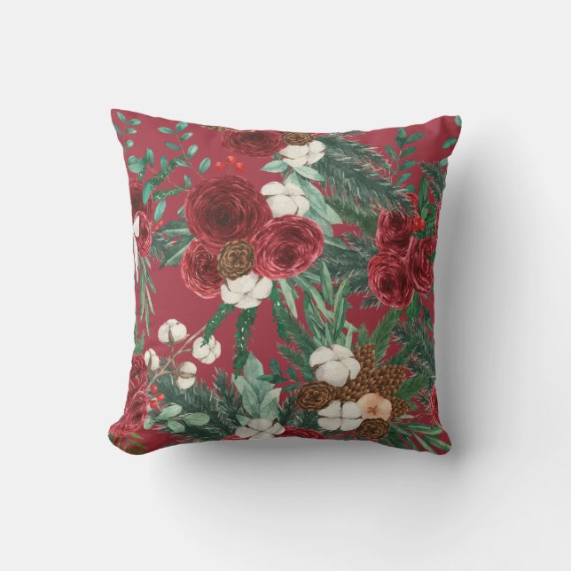 Christmas watercolor flowers  throw pillow (Front)
