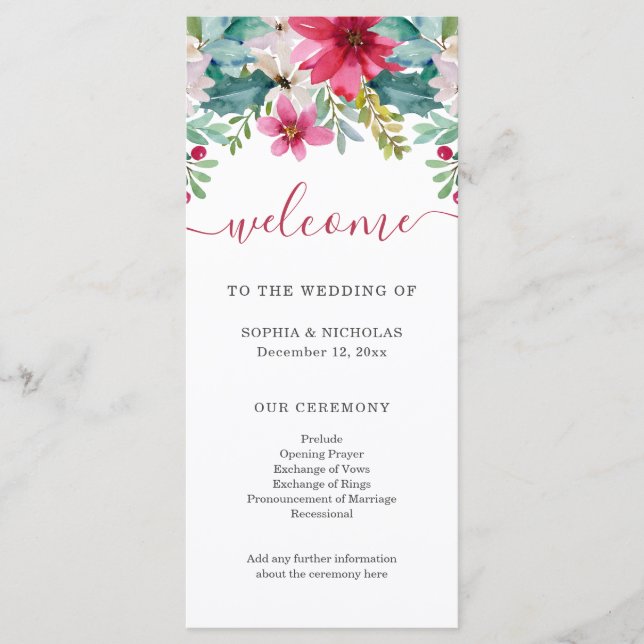 Christmas Watercolor Flowers | Wedding Programme (Front)