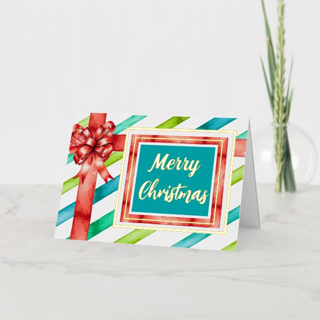 Christmas Watercolor Folded Foil Holiday Card (Front)