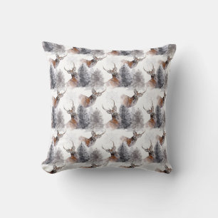 Christmas Watercolor Forest Deer Pattern Cushion