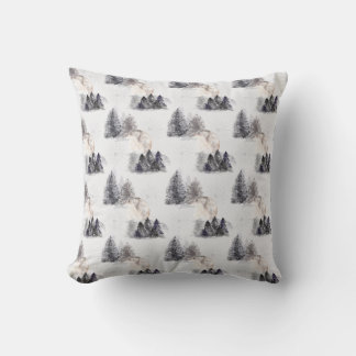 Christmas Watercolor Forest Night Pattern Cushion
