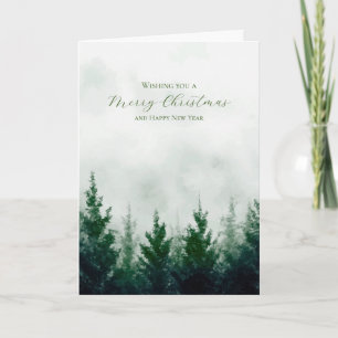 Christmas Watercolor Forest Trees Holiday Card