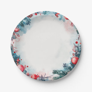 Christmas Watercolor Garland Paper Plates