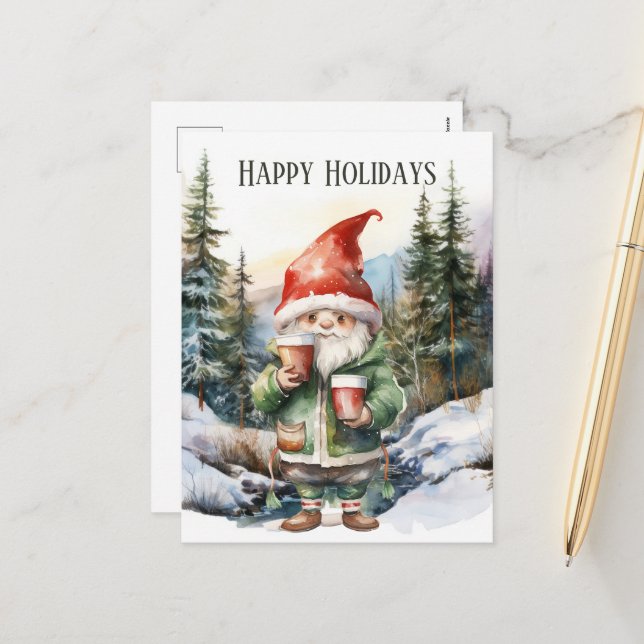 Christmas watercolor gnome add text Holiday (Front/Back In Situ)