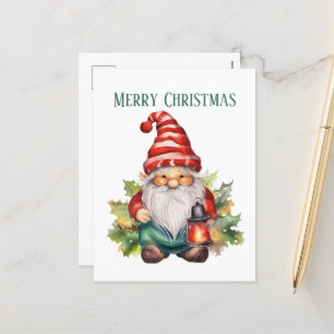 Christmas watercolor gnome add text Holiday Postcard