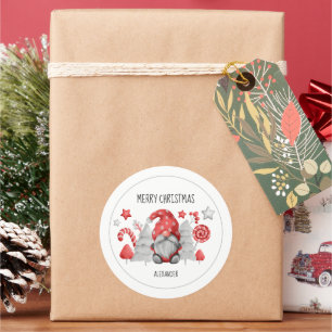 Christmas Watercolor Gnome Classic Round Sticker