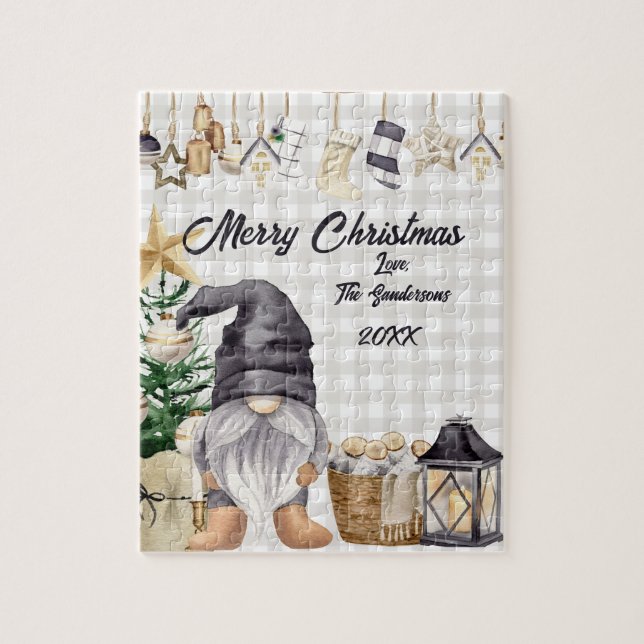 Christmas Watercolor Gnome Country Jigsaw Puzzle (Vertical)