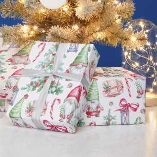 Christmas Watercolor Gnomes, Christmas Trees Wrapping Paper