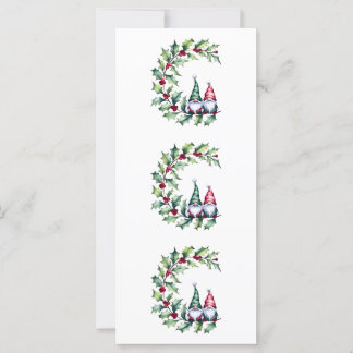 Christmas Watercolor Gnomes Sitting On Holly Twig 