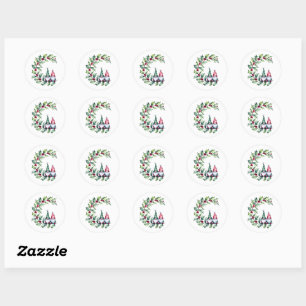 Christmas Watercolor Gnomes Sitting On Holly Twig Classic Round Sticker