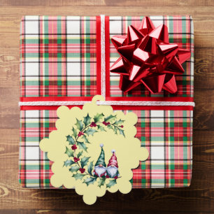 Christmas Watercolor Gnomes Sitting On Holly Twig Tree Decoration Card