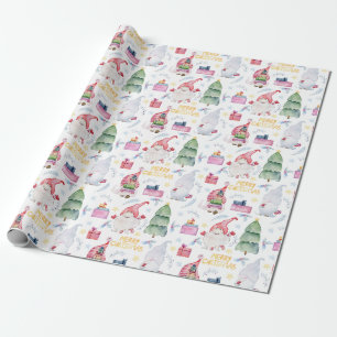 Christmas watercolor gnomes wrapping paper