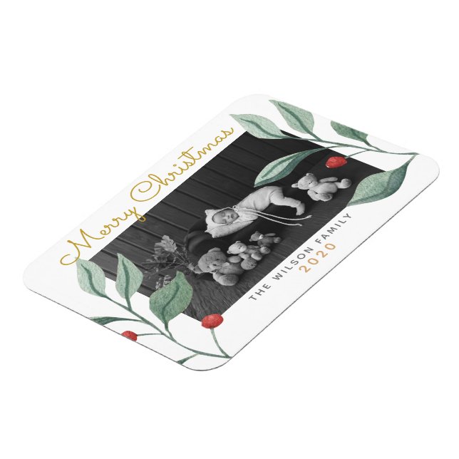 Christmas Watercolor Greenery & Berry Magnet (Left Side)