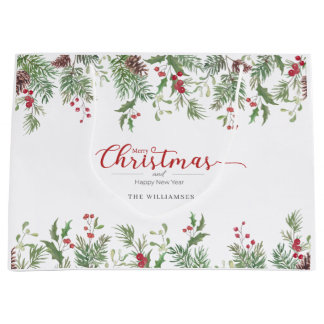 Christmas Watercolor Greenery Gift Bag