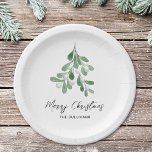 Christmas Watercolor Greenery Paper Plate<br><div class="desc">These festive paper plates are decorated with watercolor green mistletoe and say Merry Christmas in stylish typography.
Easily customisable.
Original Watercolour © Michele Davies.</div>