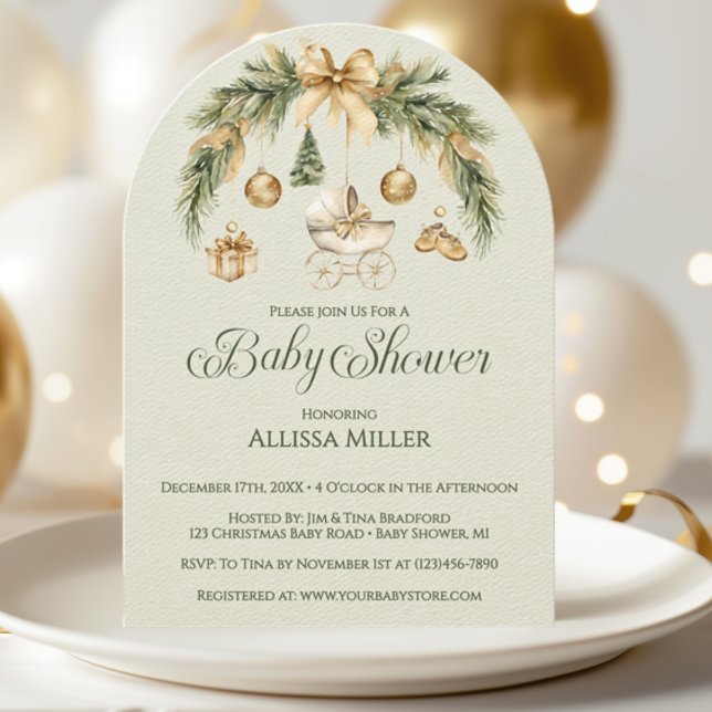 Christmas Watercolor Greenery Winter Baby Shower Invitation (Creator Uploaded)