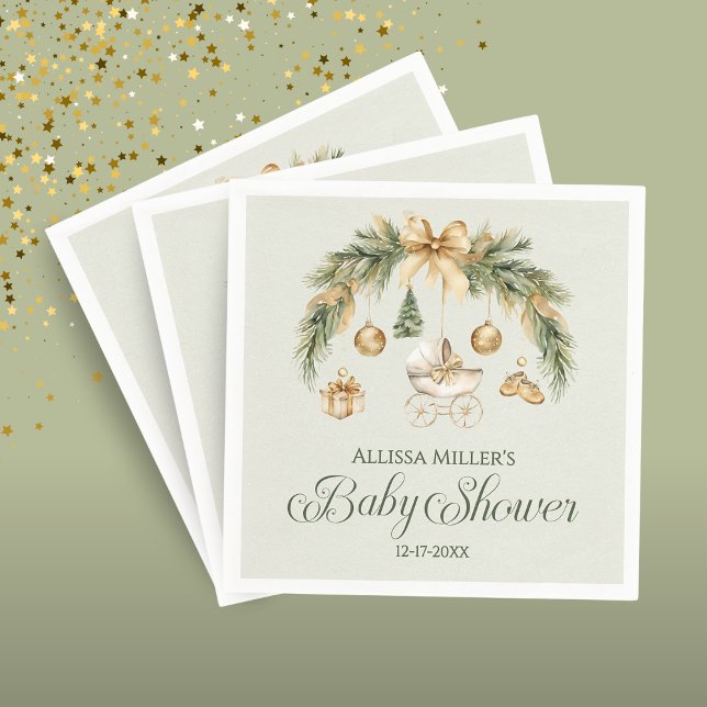 Christmas Watercolor Greenery Winter Baby Shower Napkin (Creator Uploaded)