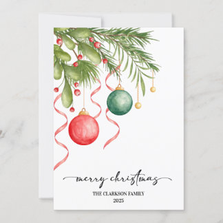 Christmas Watercolor Greenery Wreath Xmas Holiday Card