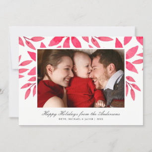 Christmas Watercolor Hand-Painted Poinsettia Photo Holiday Card