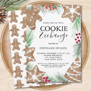 Christmas Watercolor Holiday Cookie Exchange Party Invitation