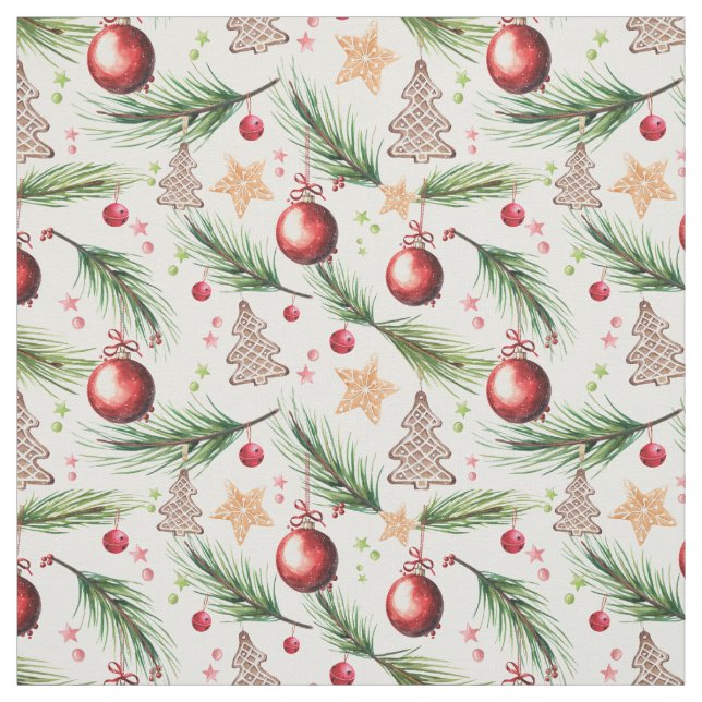 Christmas Watercolor Holidays Decoration Fabric (Swatch)