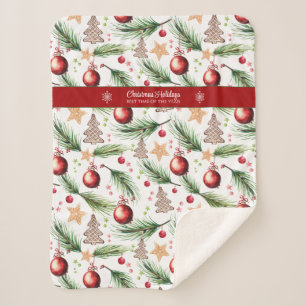 Christmas Watercolor Holidays Decoration Pattern Sherpa Blanket