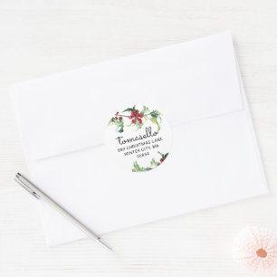 Christmas Watercolor Holly Berries Return Address Classic Round Sticker