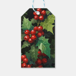 Christmas watercolor Holly berry leaves botanical Gift Tags