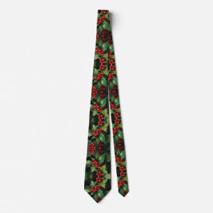 Christmas watercolor Holly berry leaves botanical  Tie